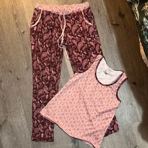 Lucky Brand Pink and Burgundy Paisley Pajama Set